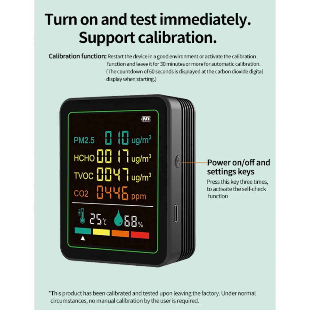 6in1 Indoor Air Quality Monitor Portable PM2 5 TVOC Temp Humidity Detector - Picture 19 of 19