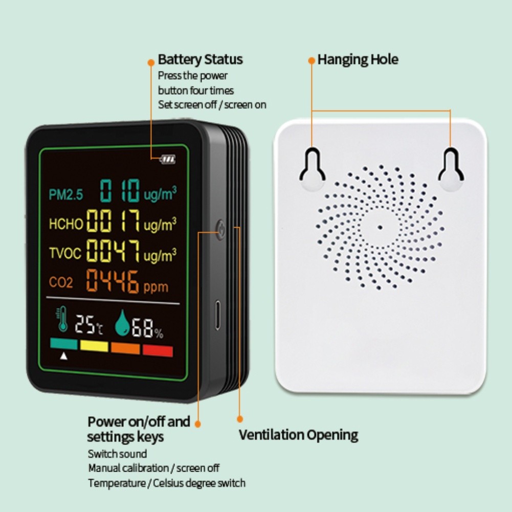 6in1 Indoor Air Quality Monitor Portable PM2 5 TVOC Temp Humidity Detector - Picture 13 of 19
