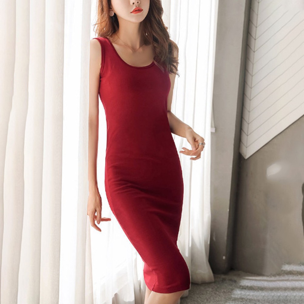 Plus Size Camisole Dress Long Tank Top Dress Women Soft Stretch Fabric - Picture 7 of 8