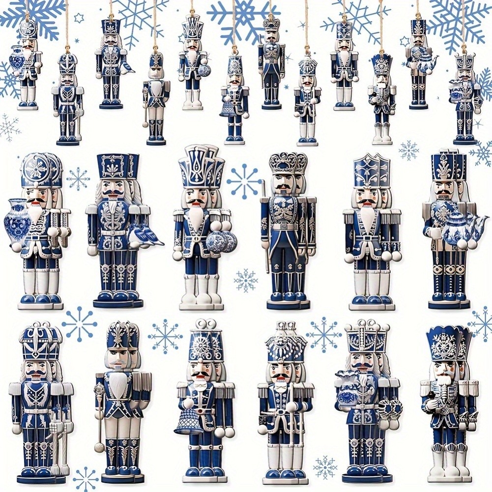 36 Blue Nutcracker Ornaments Wooden Christmas Decorations for Tree and Home - Picture 6 of 10