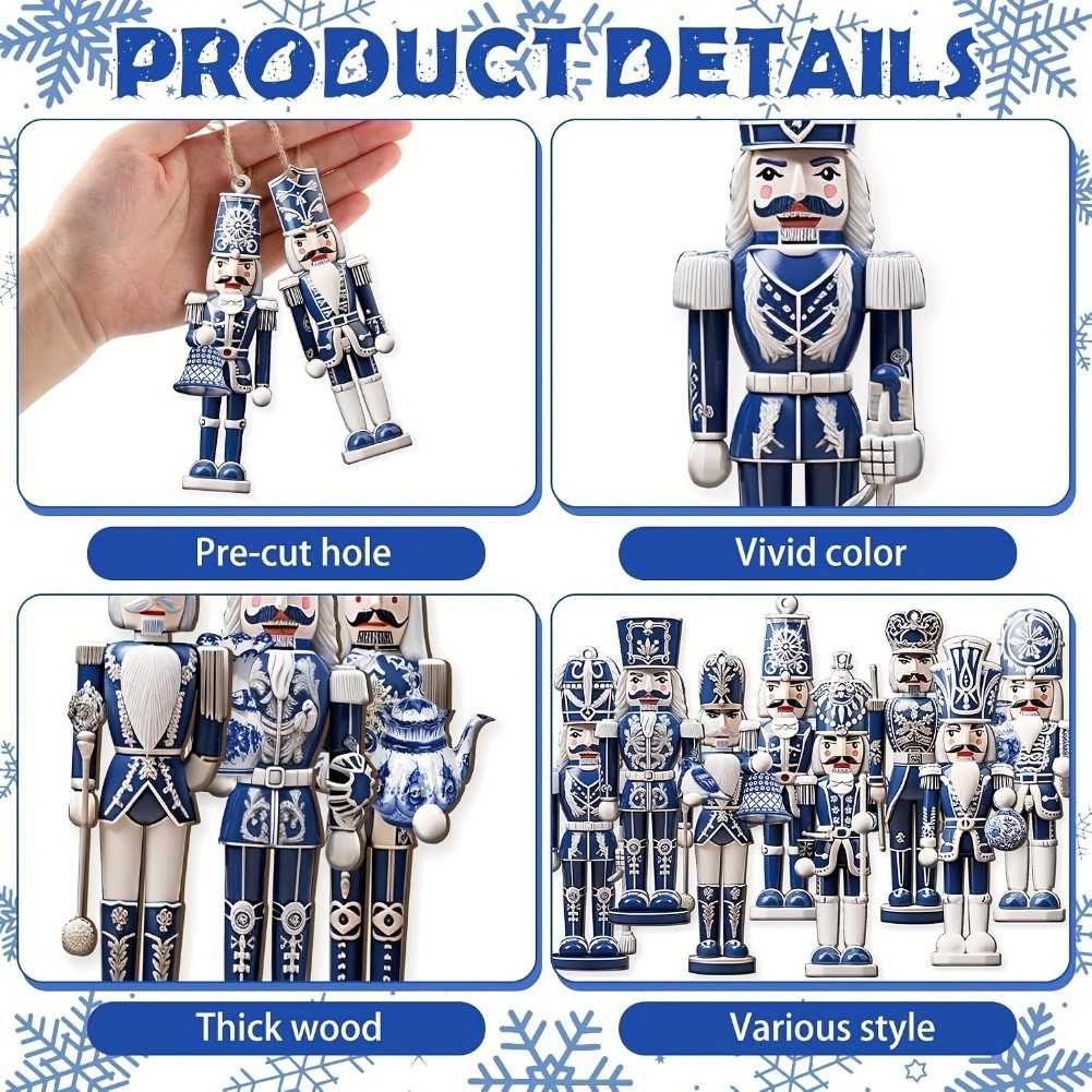 36 Blue Nutcracker Ornaments Wooden Christmas Decorations for Tree and Home - Picture 10 of 10