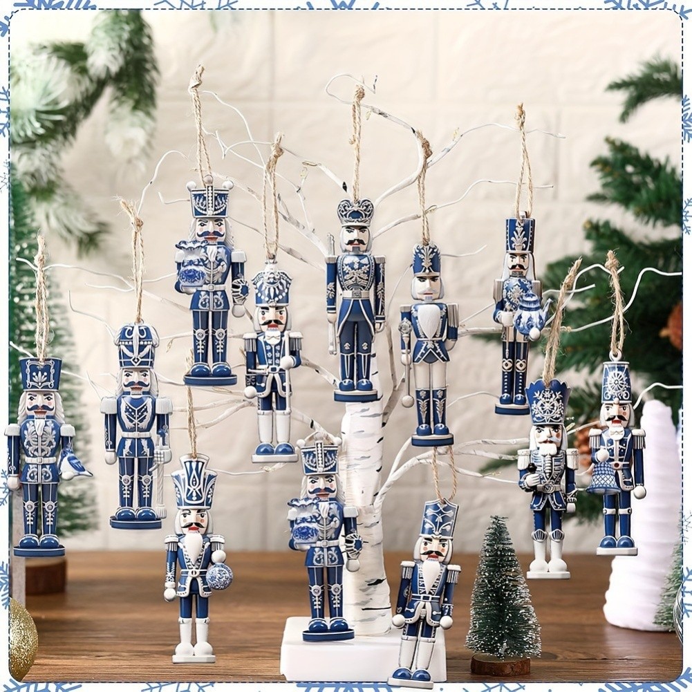 36 Blue Nutcracker Ornaments Wooden Christmas Decorations for Tree and Home - Picture 9 of 10