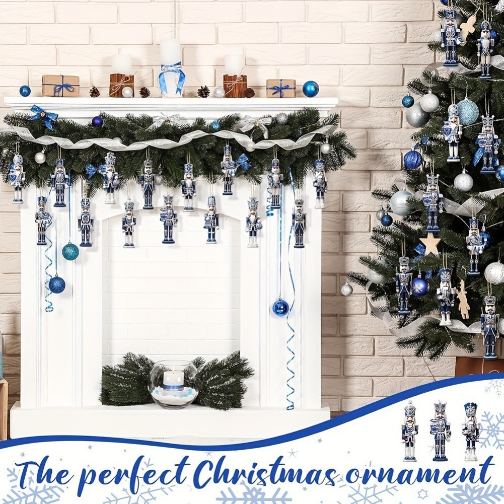36 Blue Nutcracker Ornaments Wooden Christmas Decorations for Tree and Home - Picture 8 of 10