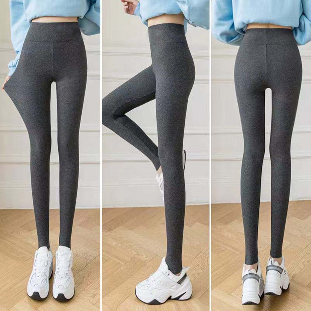 High Waist Women Leggings Casual Solid Color Long Pants Stretch Fabric - Picture 12 of 21