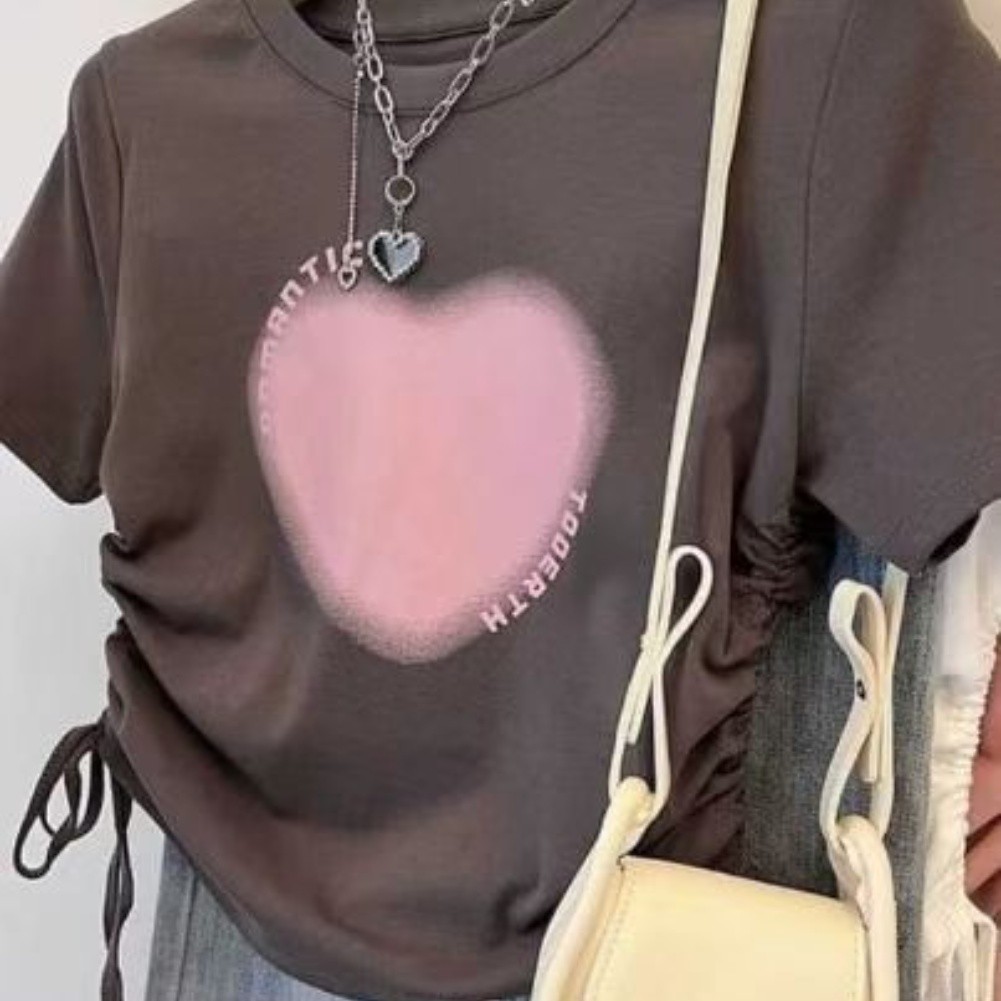 Short Sleeve Women TShirt Casual Summer Wear Round Neck Drawstring Style Top - Picture 7 of 7