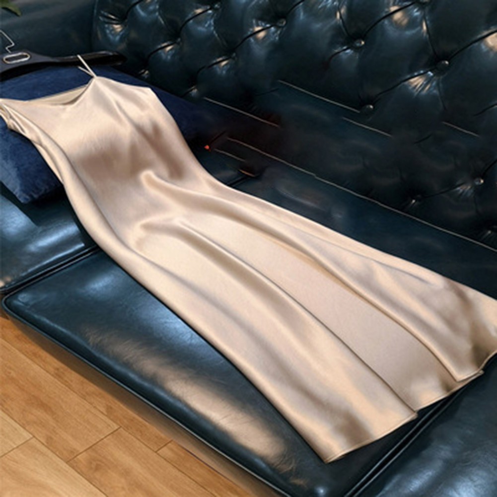 Women Satin Loose Dress Fashionable Regular Length Solid Color for All Seasons - Picture 11 of 13
