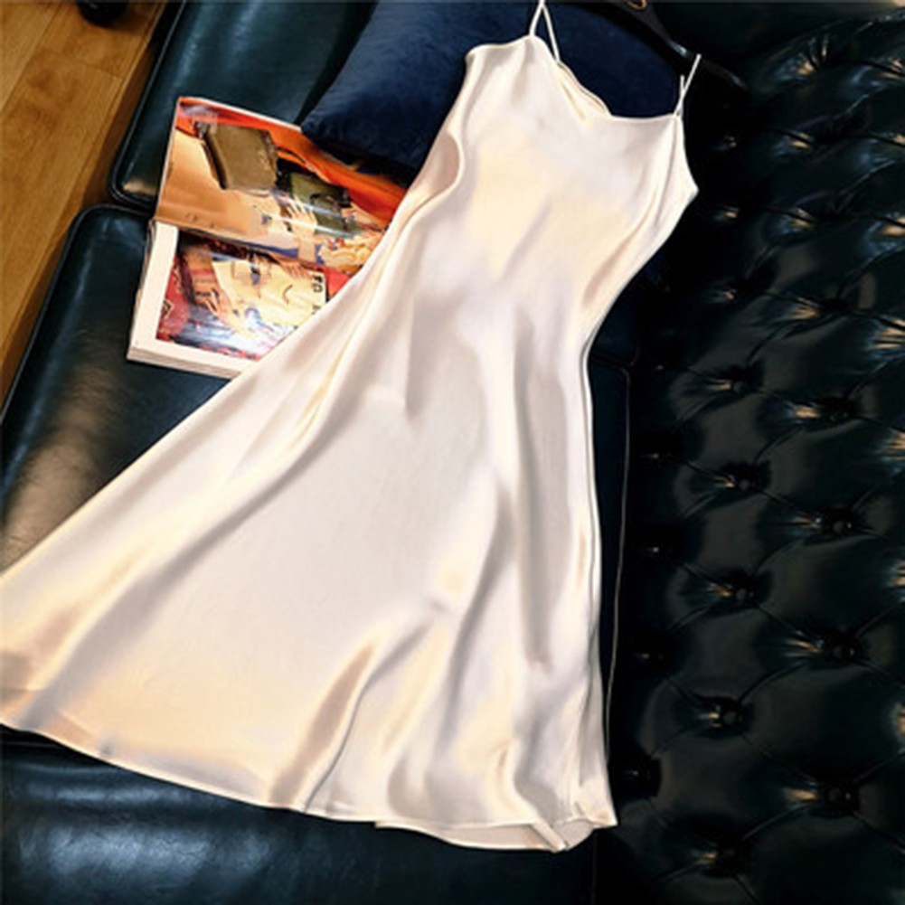 Women Satin Loose Dress Fashionable Regular Length Solid Color for All Seasons - Picture 8 of 13