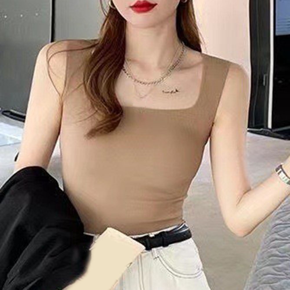 Women Vest Wide Shouldered Square Neck With Threaded Chest Pad Breathable - Picture 22 of 28