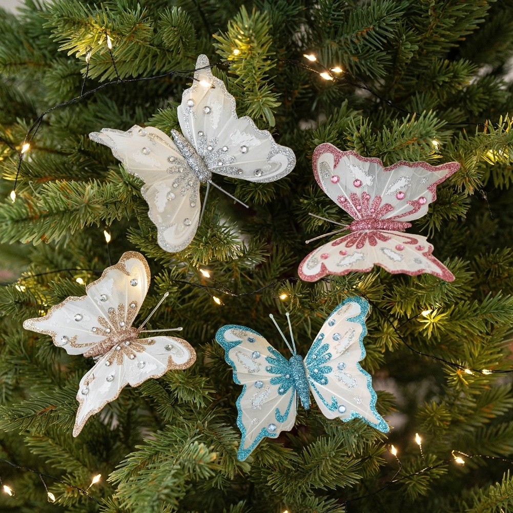 6 Butterfly Flowers for Christmas Crafts Tree Wreath and Holiday Decor - Picture 32 of 44