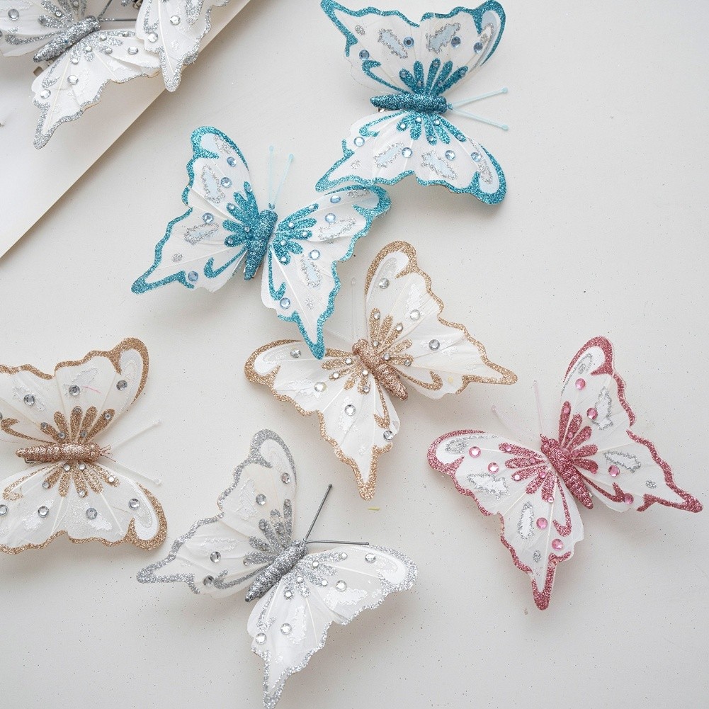 6 Butterfly Flowers for Christmas Crafts Tree Wreath and Holiday Decor - Picture 28 of 44