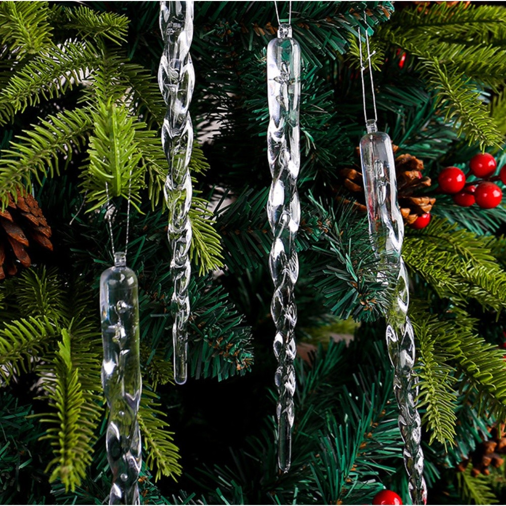 Clear Plastic Icicle Ornaments Set of 12 with Cord for Holiday Tree Display - Picture 19 of 54