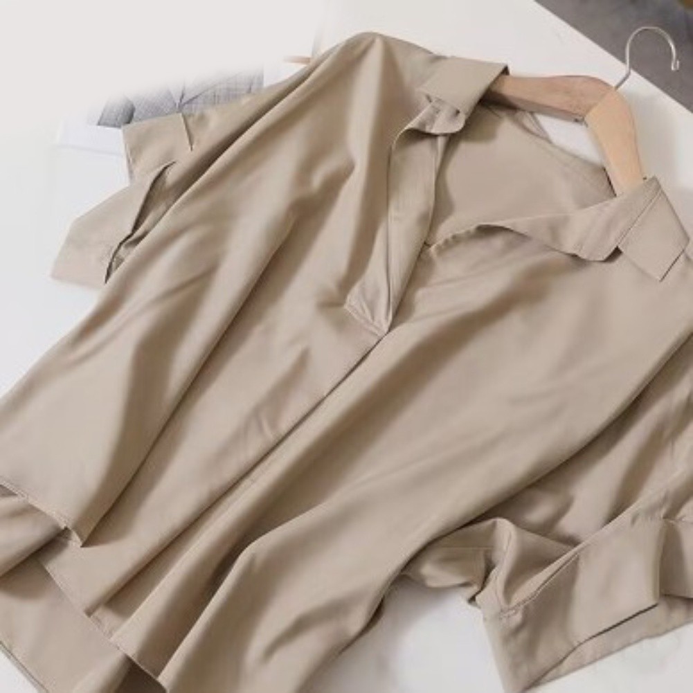 Loose batsleeved collar womens short sleeved shirt in solid colors for summer - Picture 13 of 17