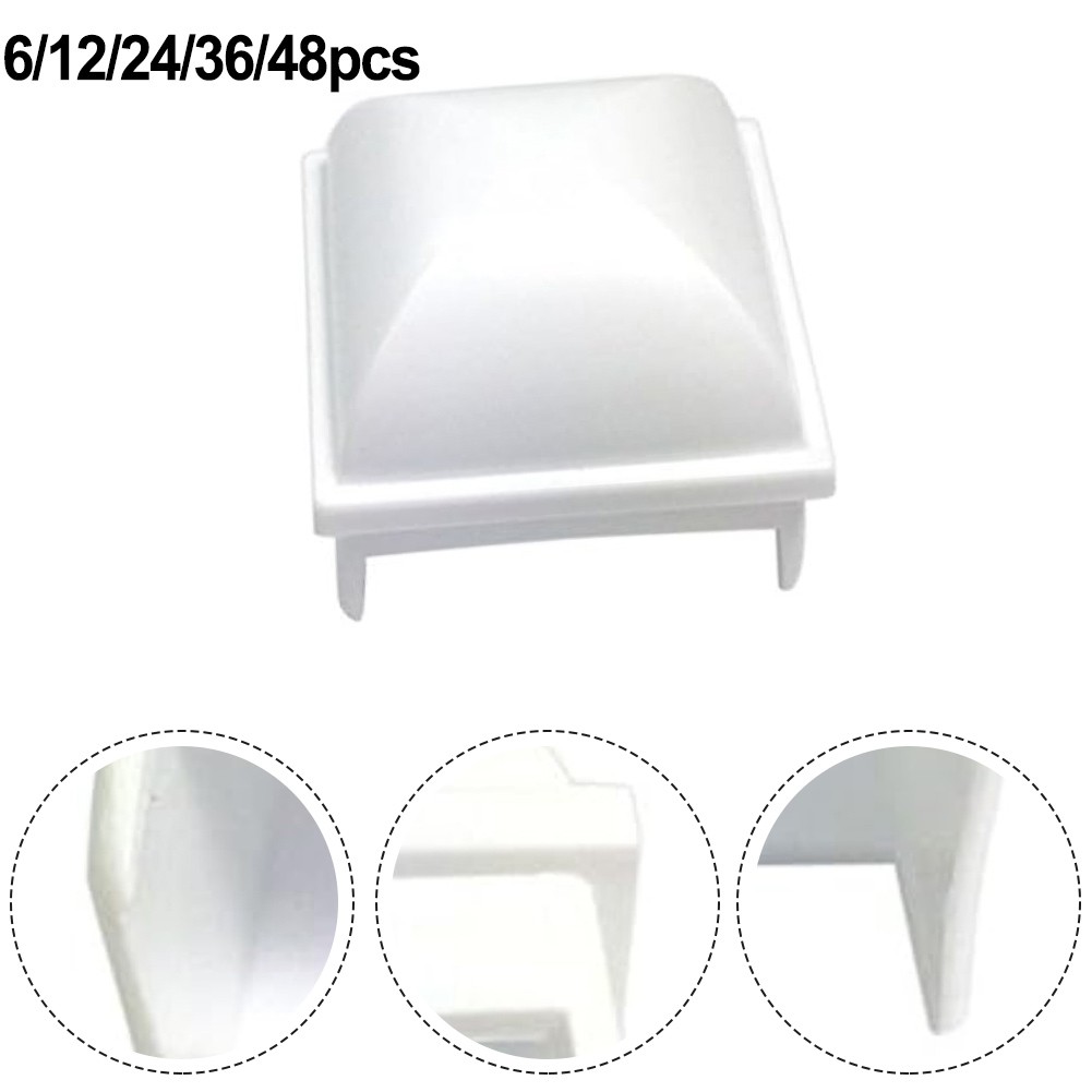 White PP Pool Fence Post Covers – 1.5" Square Hollow Post Caps, 12-Pack For Kayak, JW & Esther Williams Above-Ground Pools