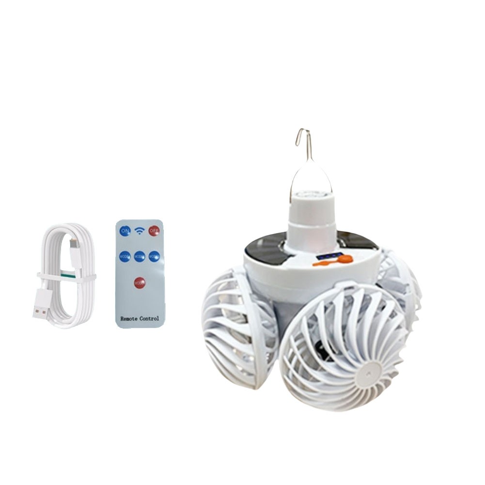 Solar Ceiling Fan Light with Hook and Foldable Frame for Camping and Indoor Use