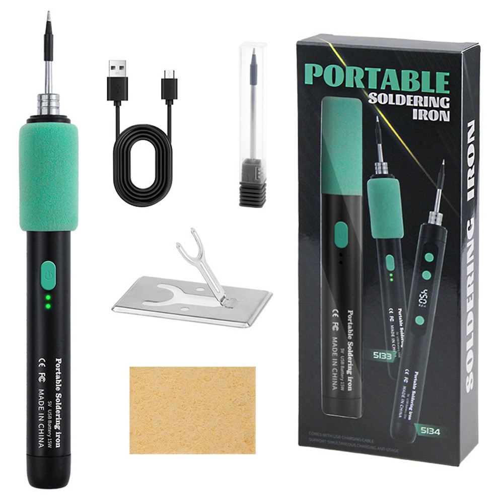 Interchangeable Tips Cordless Soldering Iron Metal/Rubber Handle DIY Repairs