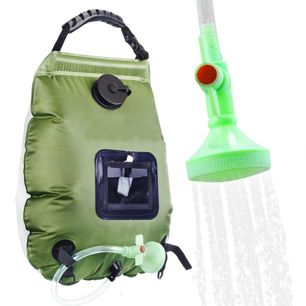 20L Solar Powered Outdoor Camping Shower Bag Heat Absorbing Green Black
