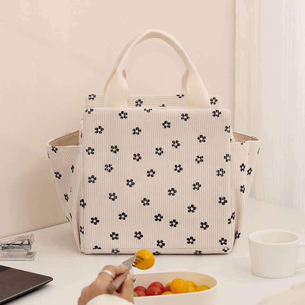 Bolsa de almuerzo de pana aislada beige para almacenamiento de almuerzo escolar de trabajo grande - Imagen 15 de 15