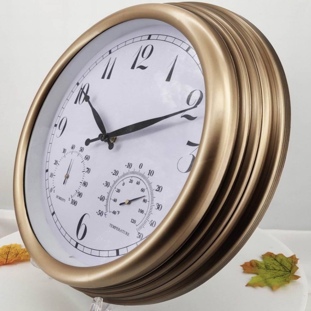 15 Inch Wall Clock Silent Operation Battery Powered with Temperature Humidity