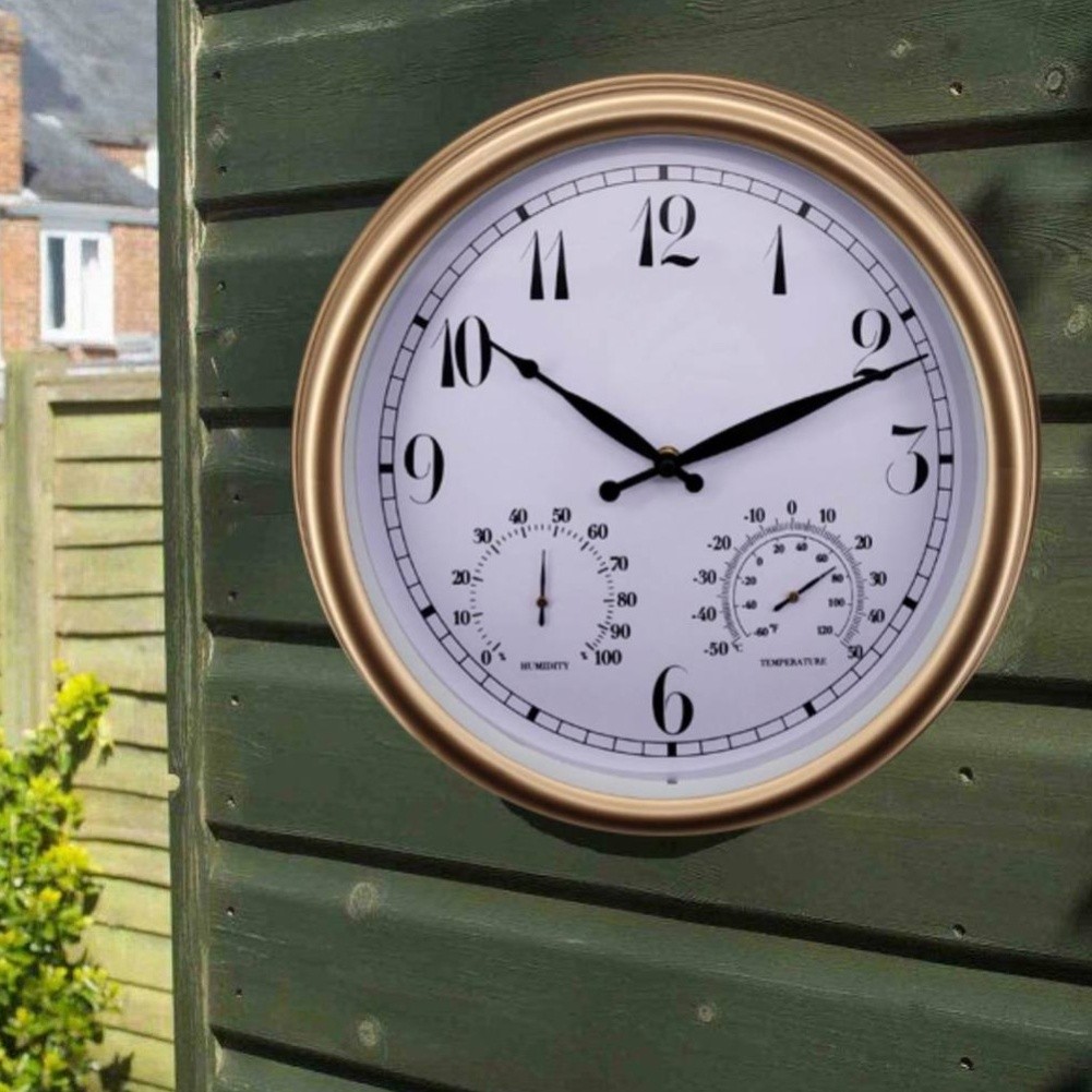 15 Inch Wall Clock Silent Operation Battery Powered with Temperature Humidity