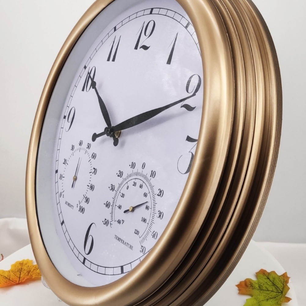 15 Inch Wall Clock Silent Operation Battery Powered with Temperature Humidity