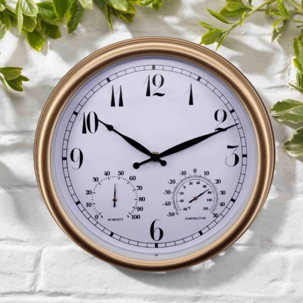 15 Inch Wall Clock Silent Operation Battery Powered with Temperature Humidity