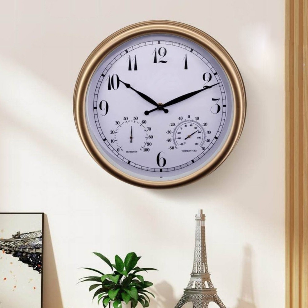 15 Inch Wall Clock Silent Operation Battery Powered with Temperature Humidity