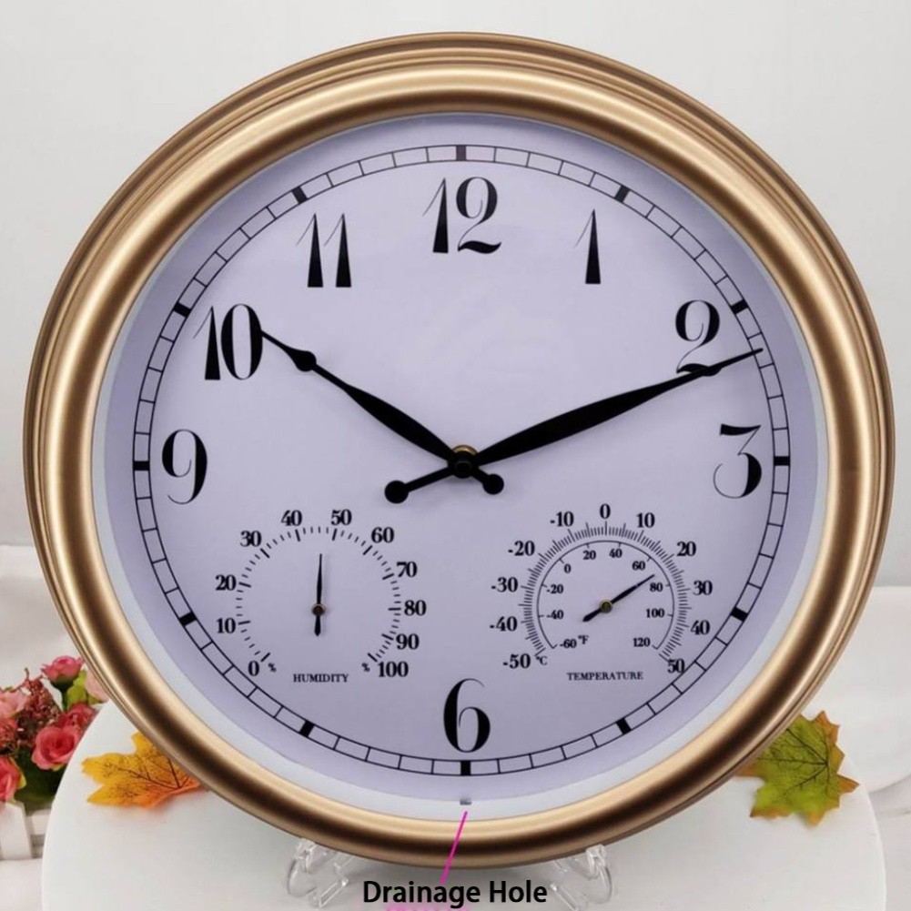 15 Inch Wall Clock Silent Operation Battery Powered with Temperature Humidity