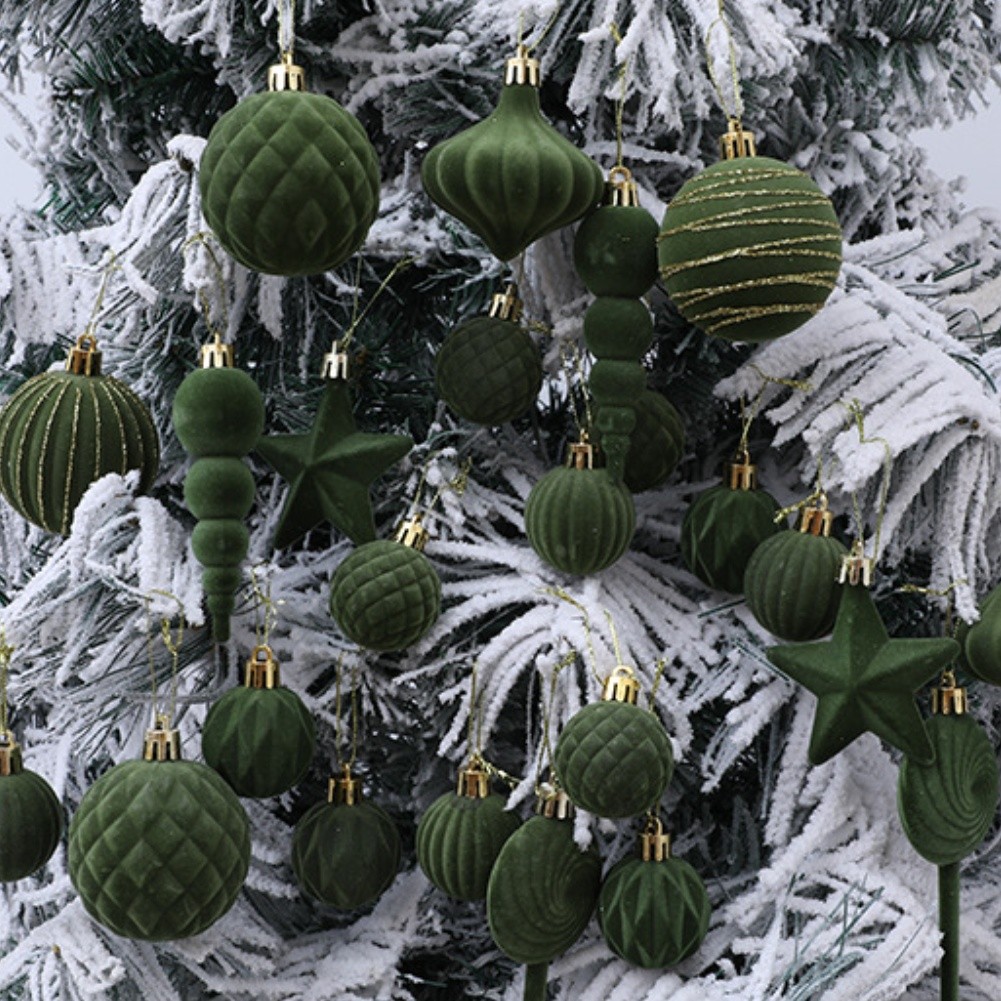 24tlg. hängende Weihnachtskugeln bemalt Set für Baum und festliche Dekoration - Bild 18 von 25