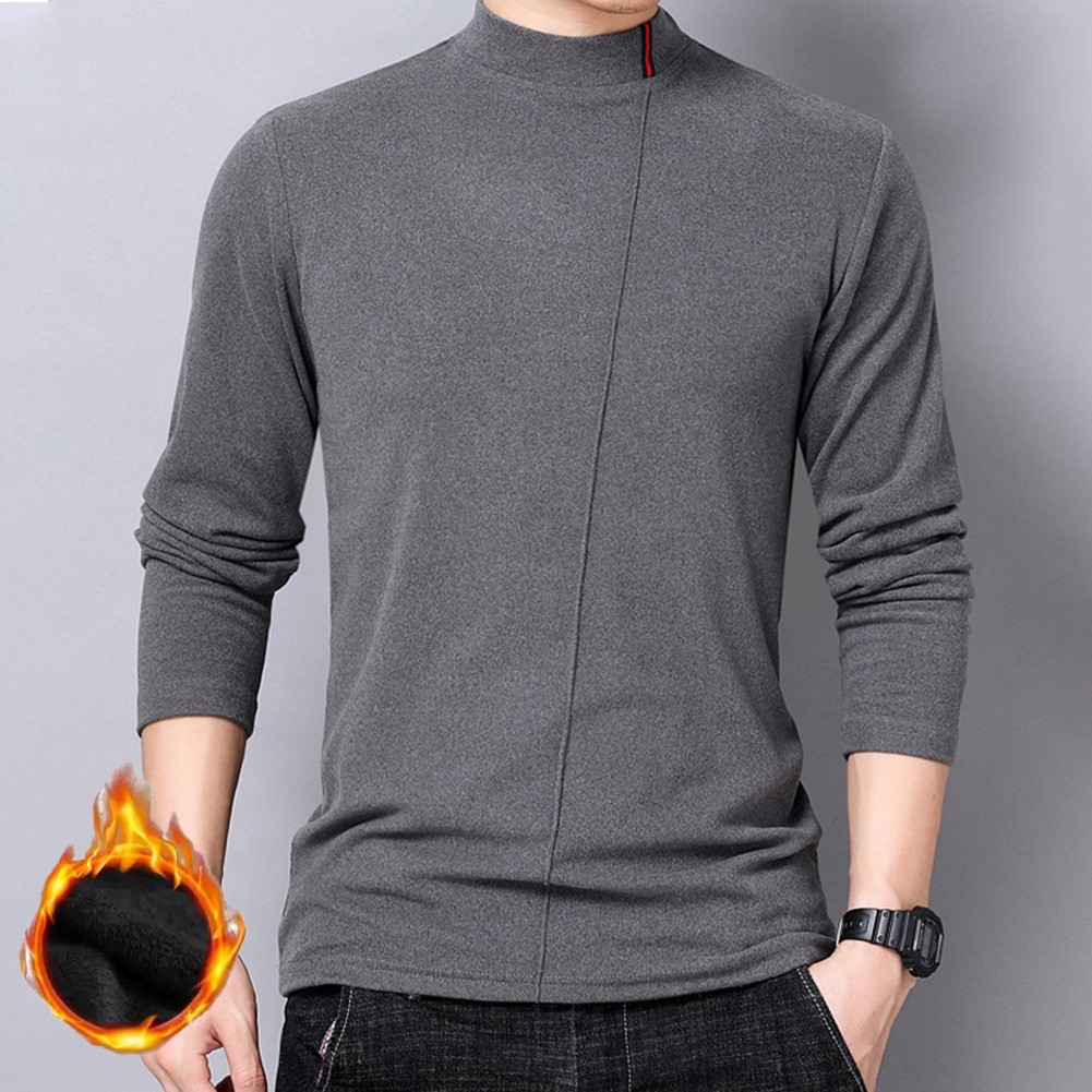Men’s Stand Collar Long Sleeve Business Base T Shirt Double Sided German Velvet