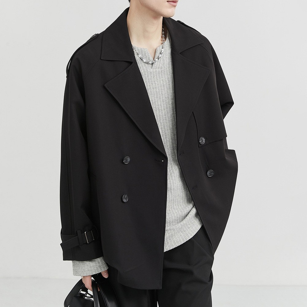 Short Men Windbreaker Double Breasted Trench Coat Lapel Style Casual Outerwear - Picture 32 of 47