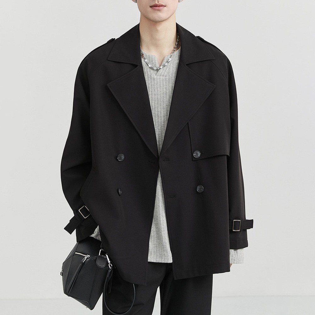 Short Men Windbreaker Double Breasted Trench Coat Lapel Style Casual Outerwear - Picture 25 of 47