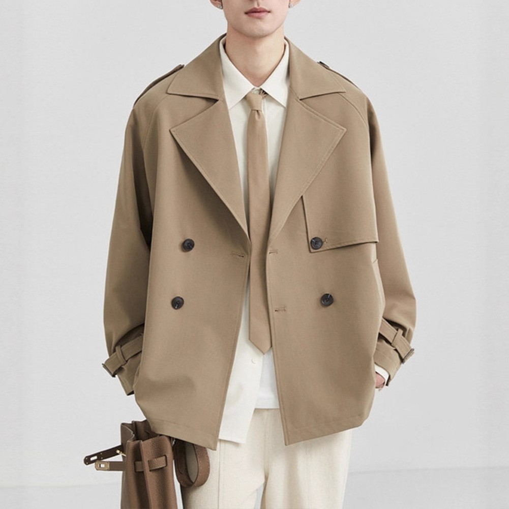 Short Men Windbreaker Double Breasted Trench Coat Lapel Style Casual Outerwear - Picture 36 of 47