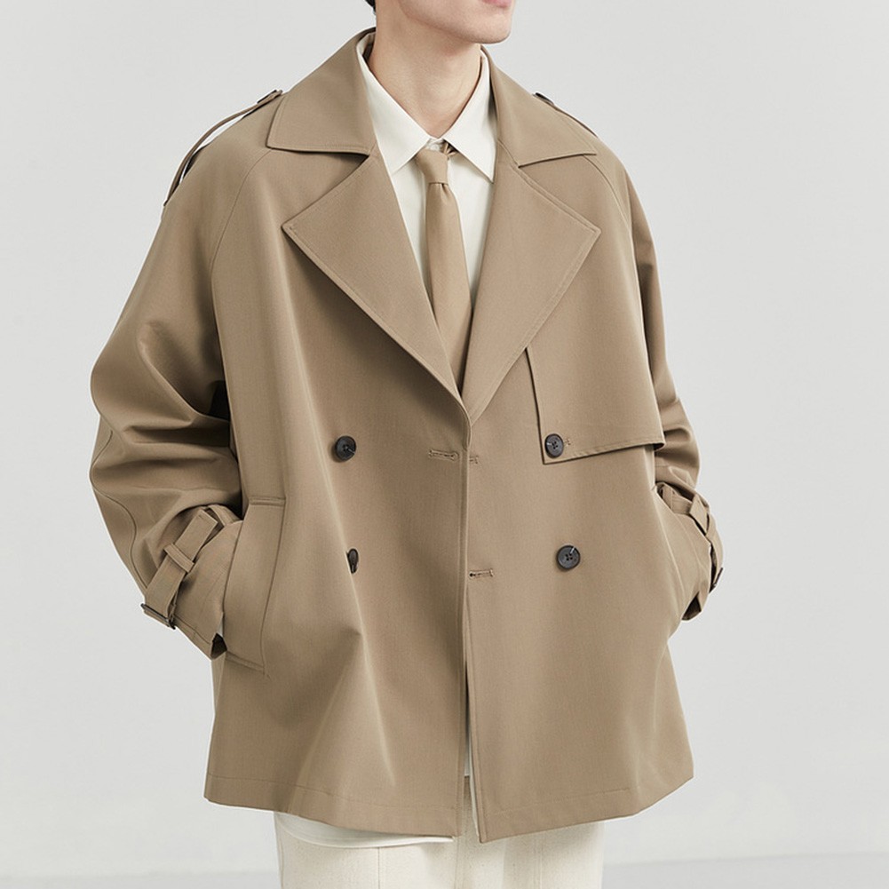 Short Men Windbreaker Double Breasted Trench Coat Lapel Style Casual Outerwear - Picture 42 of 47