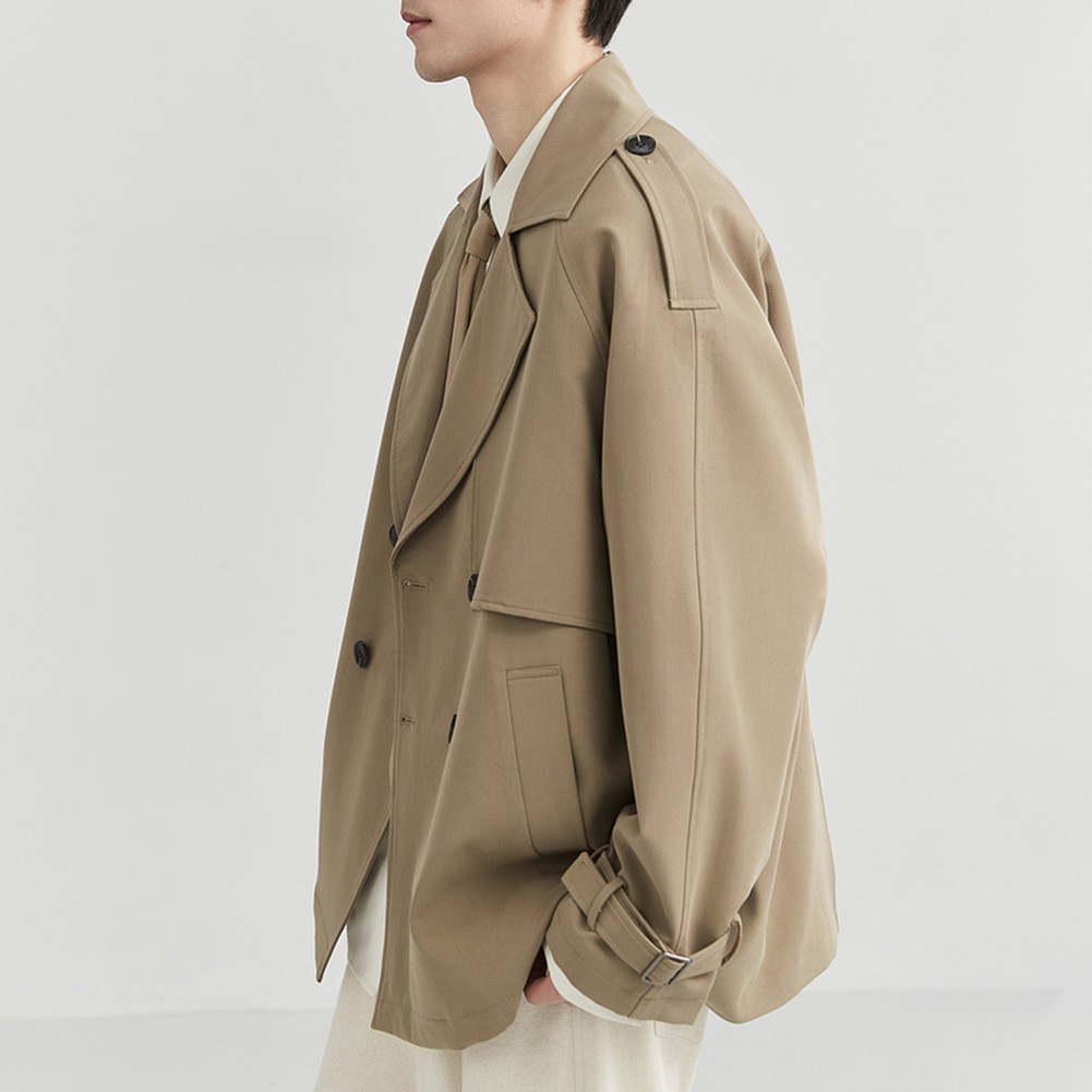 Short Men Windbreaker Double Breasted Trench Coat Lapel Style Casual Outerwear - Picture 38 of 47