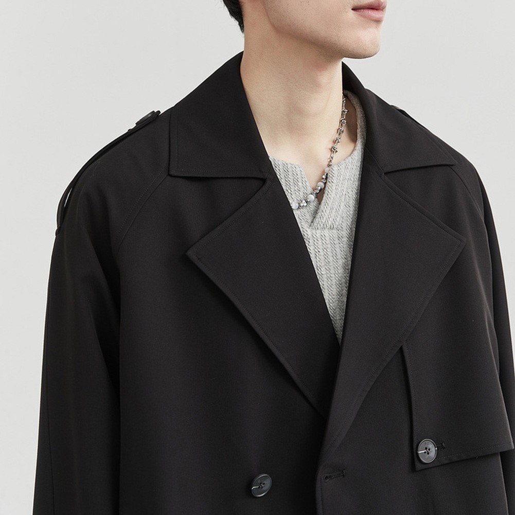 Short Men Windbreaker Double Breasted Trench Coat Lapel Style Casual Outerwear - Picture 27 of 47