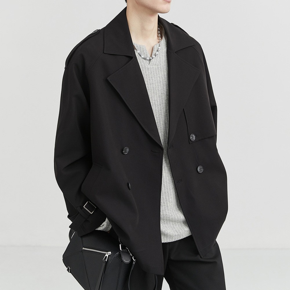 Short Men Windbreaker Double Breasted Trench Coat Lapel Style Casual Outerwear - Picture 33 of 47