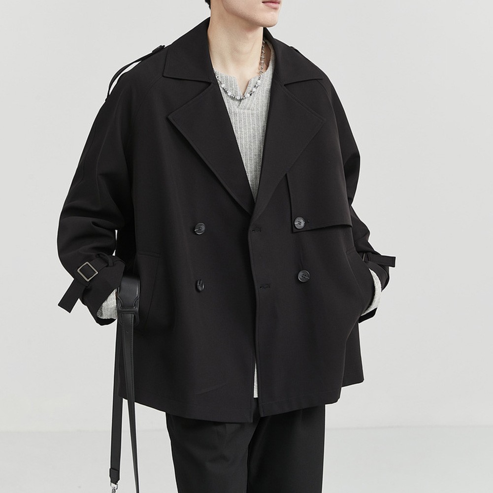 Short Men Windbreaker Double Breasted Trench Coat Lapel Style Casual Outerwear - Picture 28 of 47