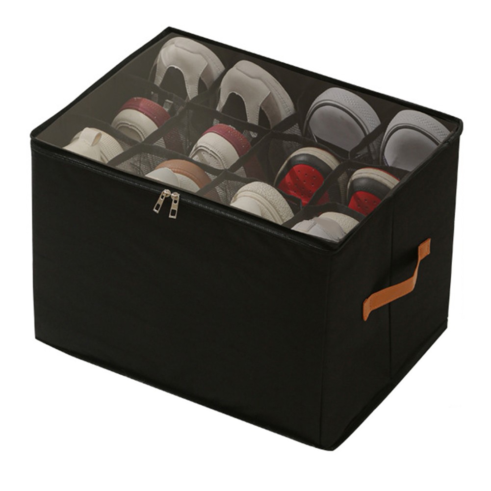 Foldable Fabric Shoe Cubby with 16 Adjustable Dividers for Home Organization