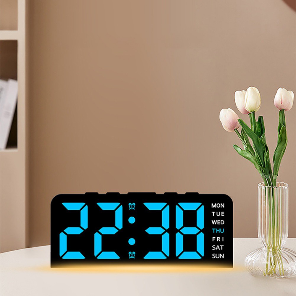 Large Digital Alarm Clock Display for Desk Date Week Temperature with Dimmer