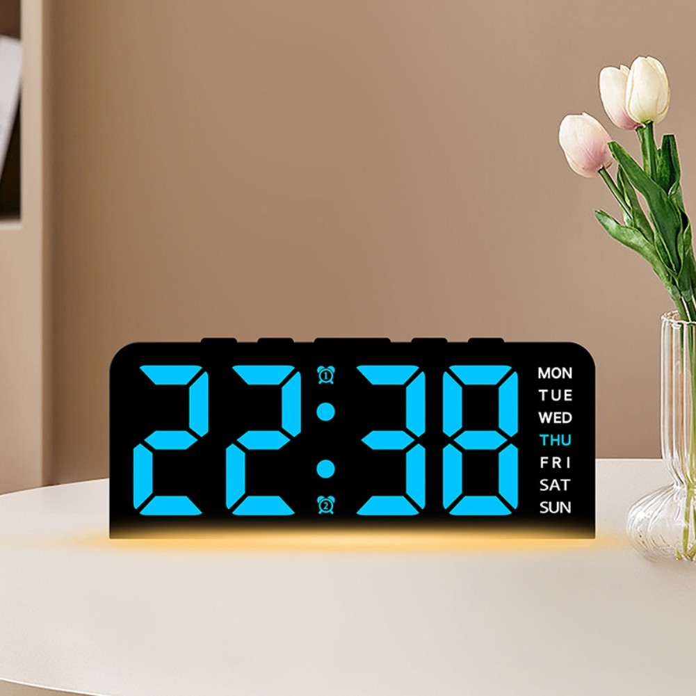 Large Digital Alarm Clock Display for Desk Date Week Temperature with Dimmer