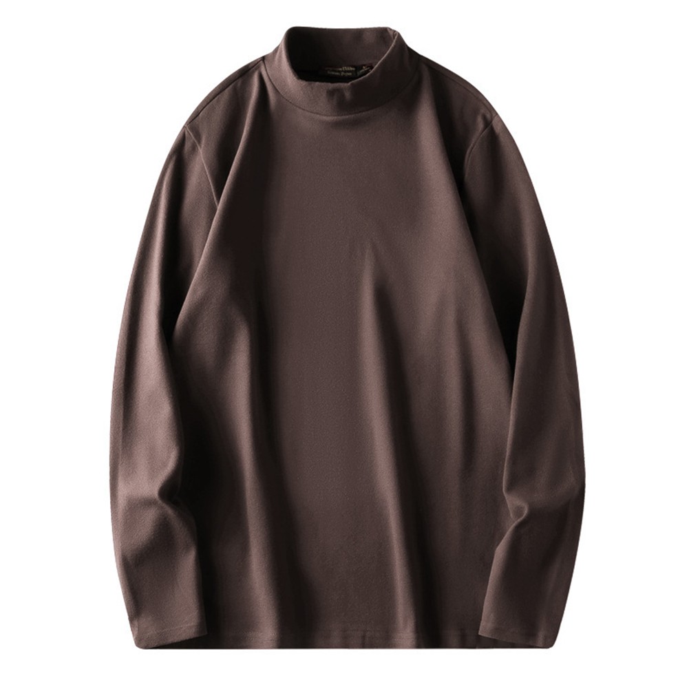 Mens Commuting Double Sided Velvet Tshirts Half High Neck Long Sleeve Base Tops - Picture 17 of 39