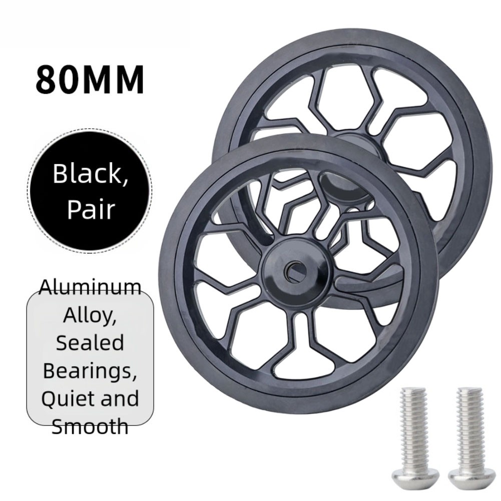Set of 2 Folding Bike Easy Wheels 80mm Aluminum Alloy Rubber for Brompton