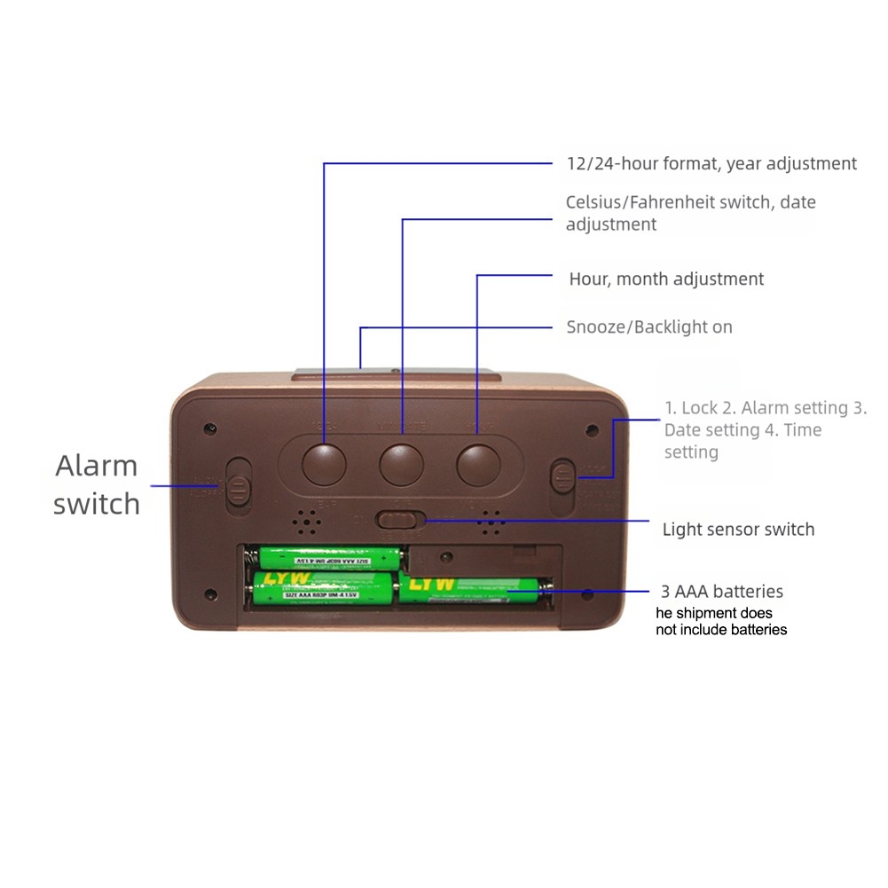 Wooden Digital Alarm Clock with Temperature and Snooze Function for Desk