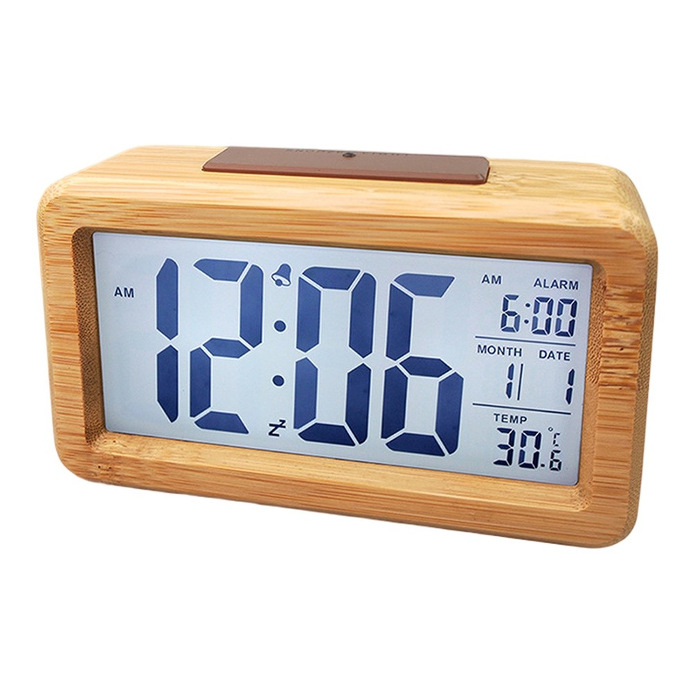 Wooden Digital Alarm Clock with Temperature and Snooze Function for Desk