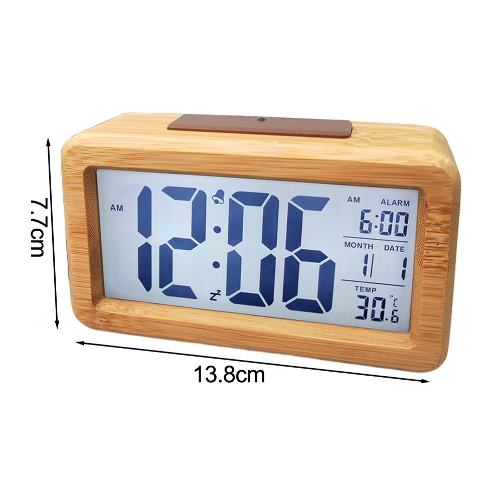 Wooden Digital Alarm Clock with Temperature and Snooze Function for Desk