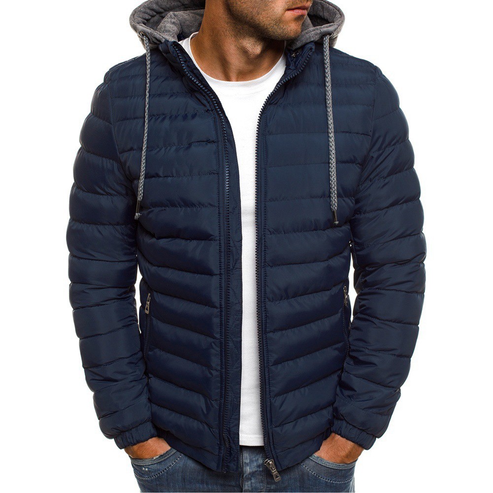 Herren Hoodie wattierte Jacke abnehmbare Mütze warm dick Sport einfarbig Mantel - Bild 12 von 16