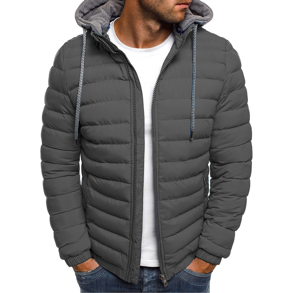 Herren Hoodie wattierte Jacke abnehmbare Mütze warm dick Sport einfarbig Mantel - Bild 16 von 16