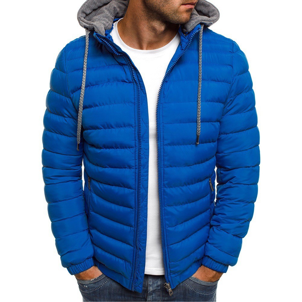 Herren Hoodie wattierte Jacke abnehmbare Mütze warm dick Sport einfarbig Mantel - Bild 7 von 16