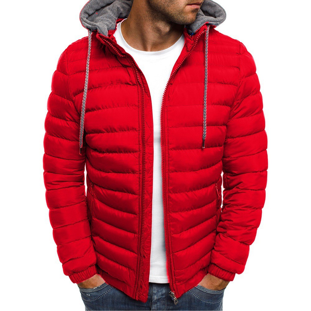 Herren Hoodie wattierte Jacke abnehmbare Mütze warm dick Sport einfarbig Mantel - Bild 14 von 16