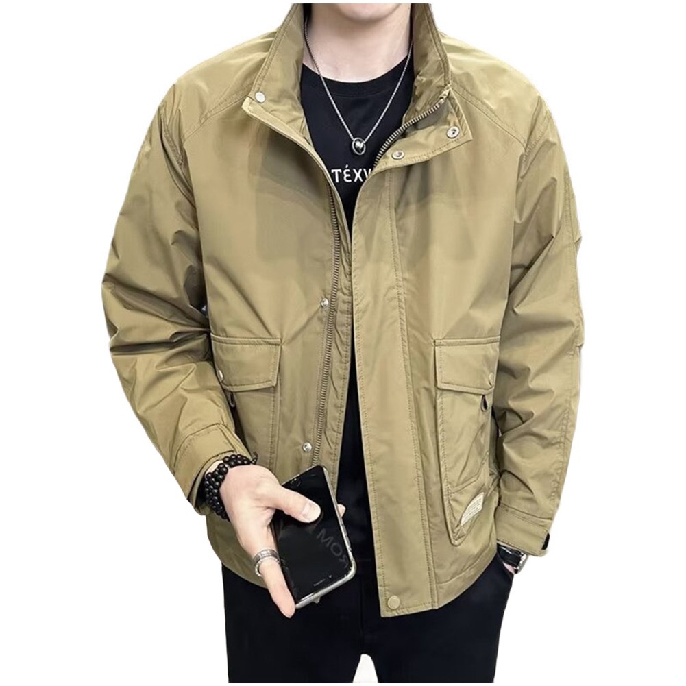 Mens Solid Color Casual Jacket Stand Collar Outerwear with Pockets Daily Style - Picture 11 of 16